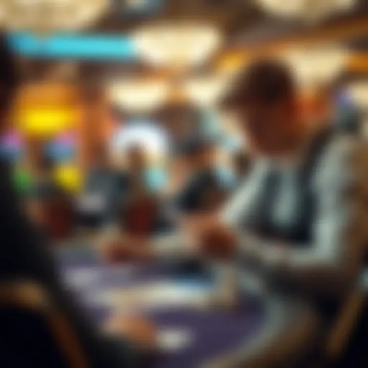 A player studying a card game hand at a casino