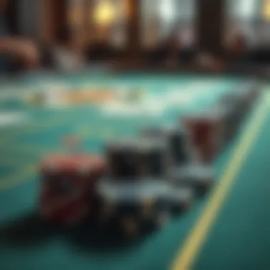 Poker Table Dynamics Close-up of a poker table with chips and cards ready for play