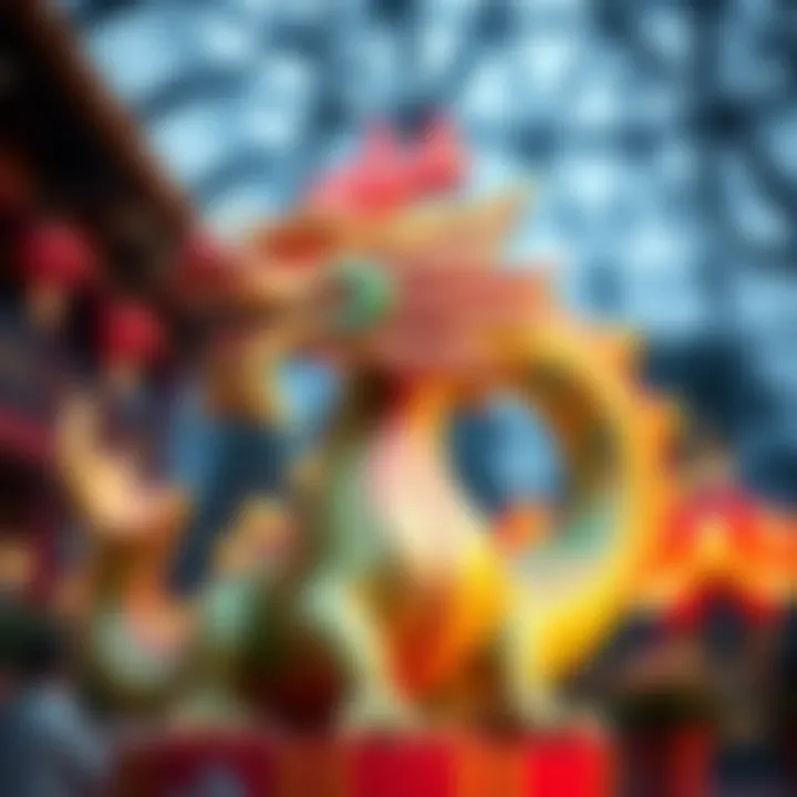 A vibrant dragon sculpture representing luck