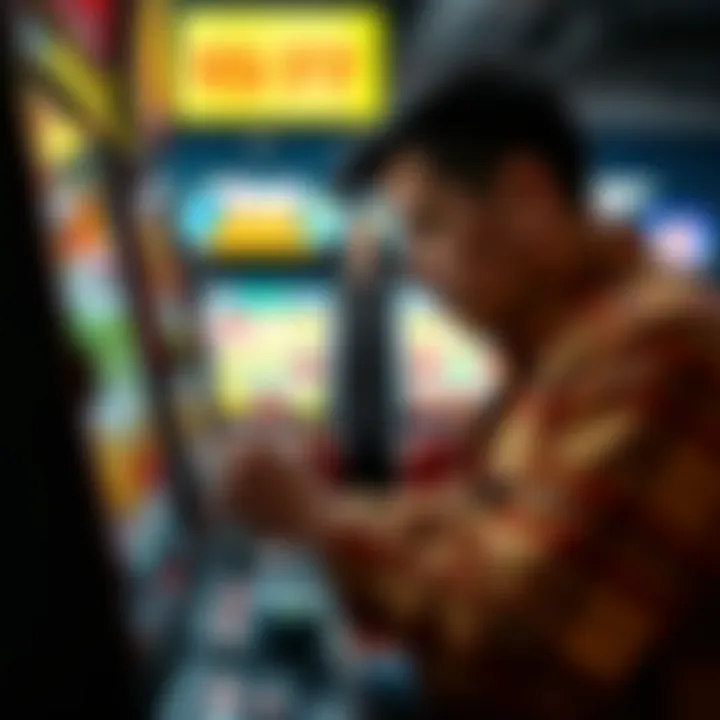 Player Interaction with Fruit-Themed Slot Detailed depiction of a player engaging with a fruit-themed slot machine