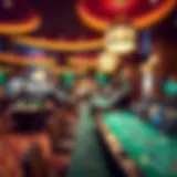 An overview of a live casino environment with gaming tables
