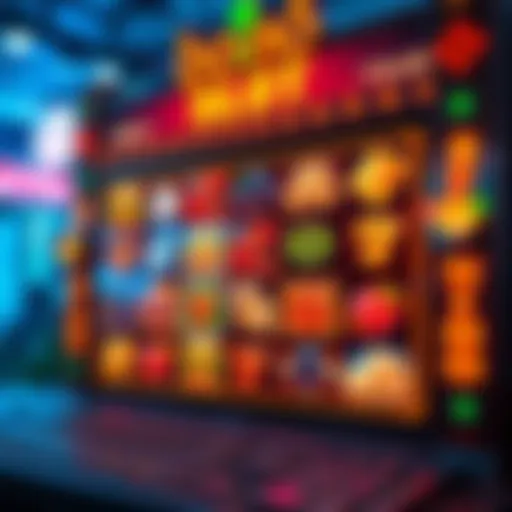 A vibrant online slot game interface showcasing various symbols and themes