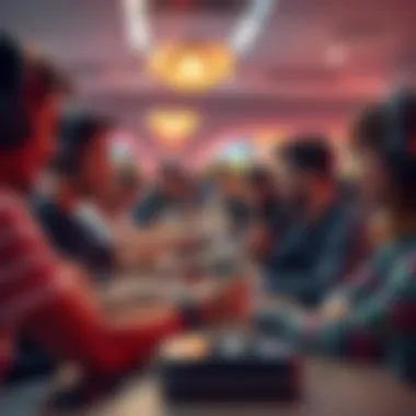 An illustration of a lively online gaming community interacting and sharing experiences