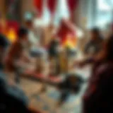 A vibrant digital tabletop game scene showcasing diverse game pieces and strategy elements