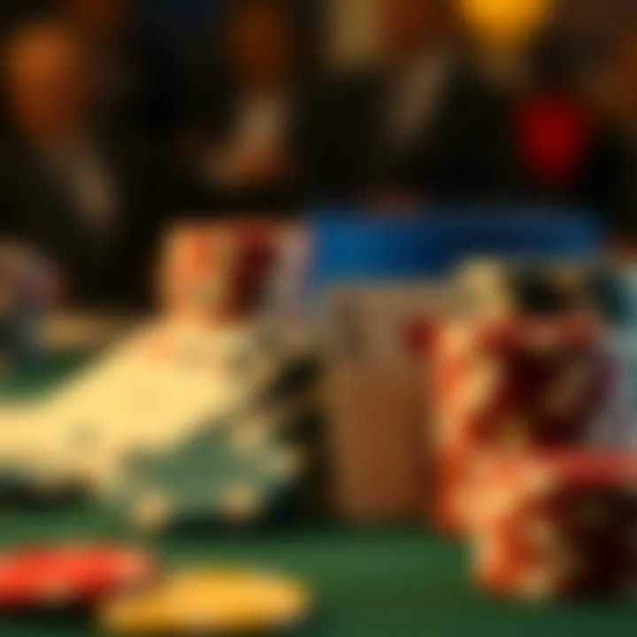 Close-up of poker chips and cards symbolizing high stakes