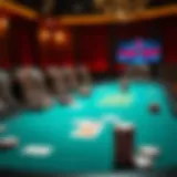 A detailed poker table setup with cards and chips