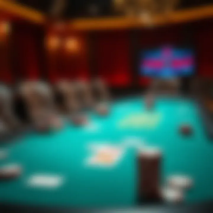 A detailed poker table setup with cards and chips