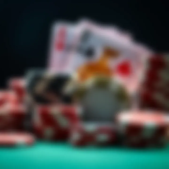 Close-up of poker chips and cards representing strategy