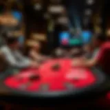 A strategic poker table setting with focused players