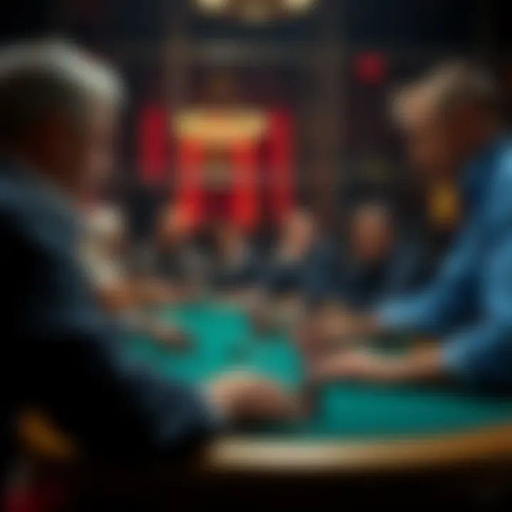 A strategic poker table scene with players in deep thought