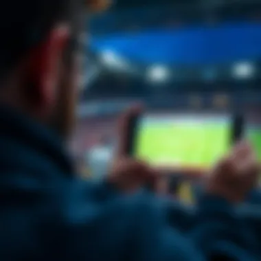 A person watching a football match on a mobile device