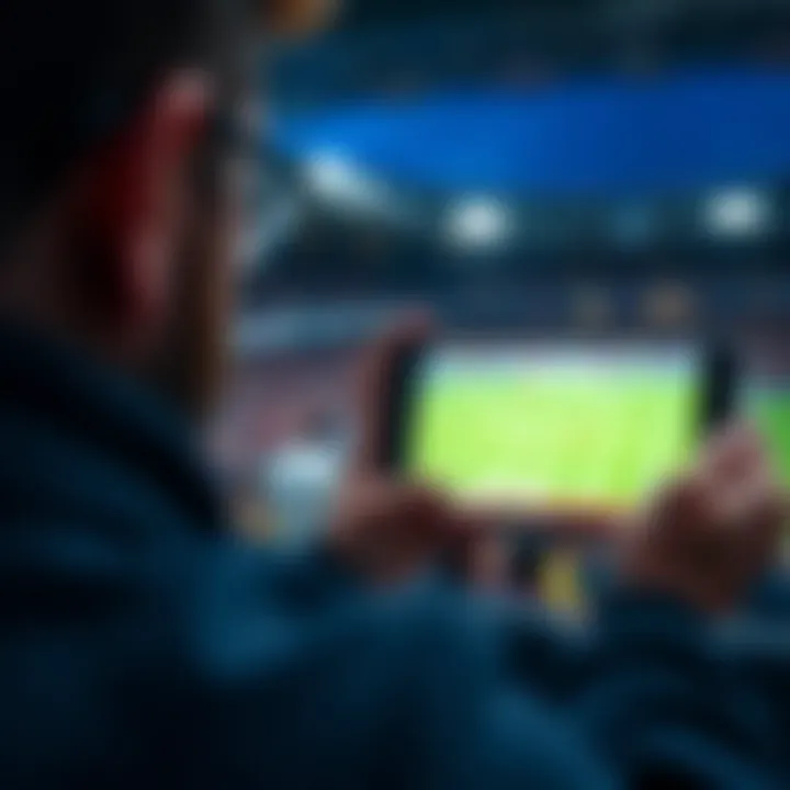 A person watching a football match on a mobile device