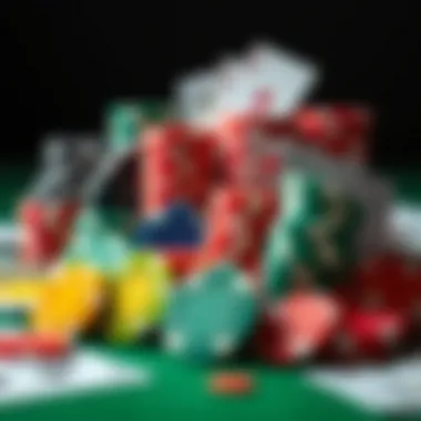 Colorful array of casino chips and cards