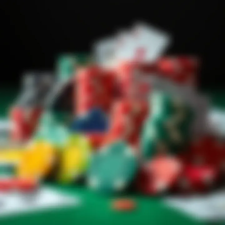 Colorful array of casino chips and cards